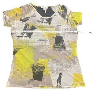 DKNY Women's Short Sleeve Top - Yellow and Gray Abstract size S small NWOT